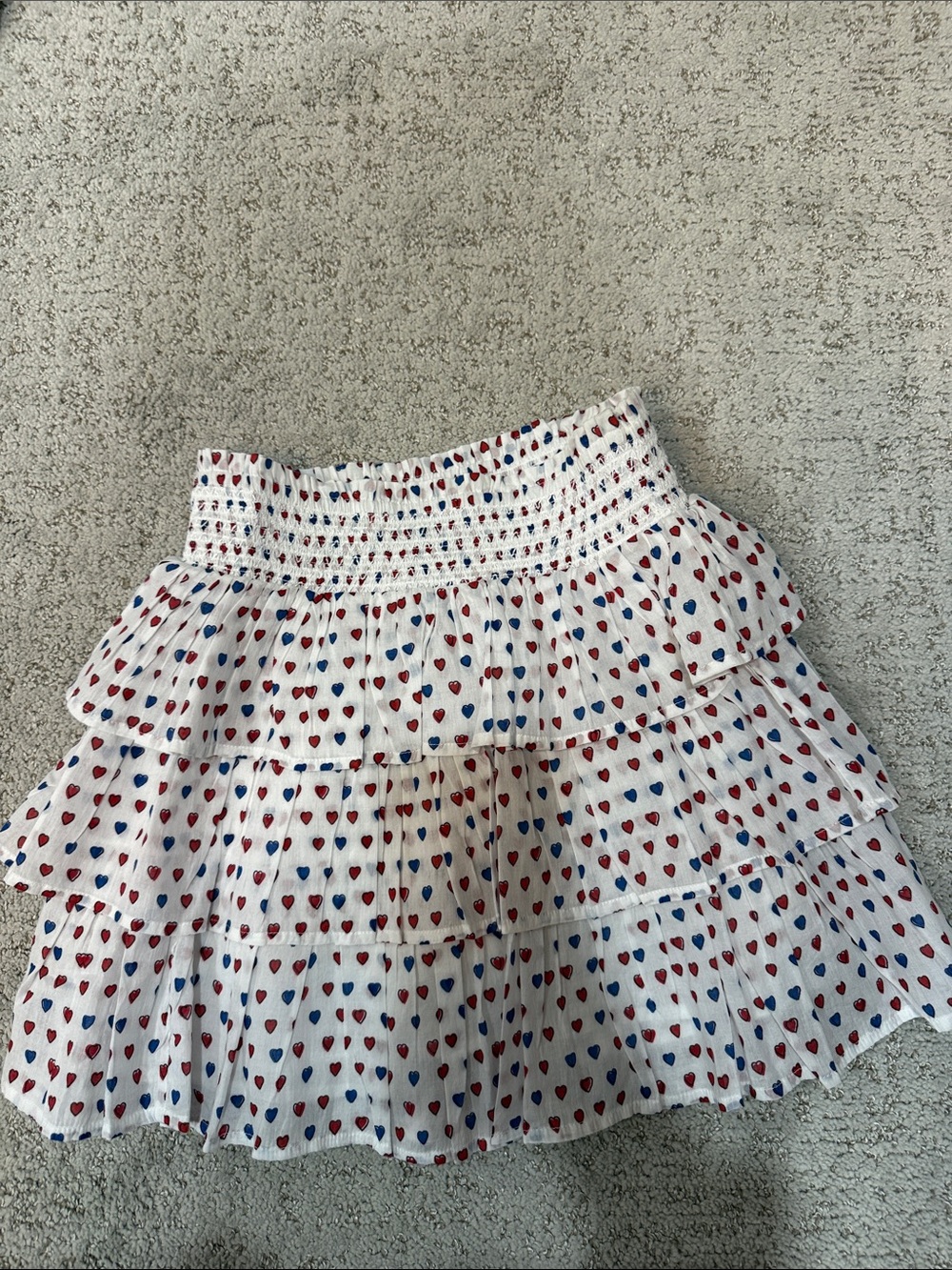 Roller Rabbit White Tiered Skirt with Red & Blue Heart Print